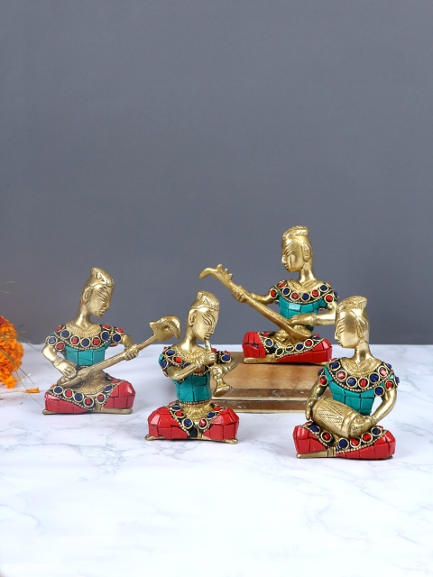 

Aapno Rajasthan Set Of 4 Gold-Toned & Red Brass Music Set Showpiece