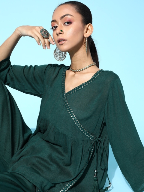 

Juniper Enticing Green Solid Tunic with Solid Dhoti Pants