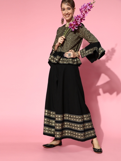 

Juniper Women Black Printed Top with Palazzos