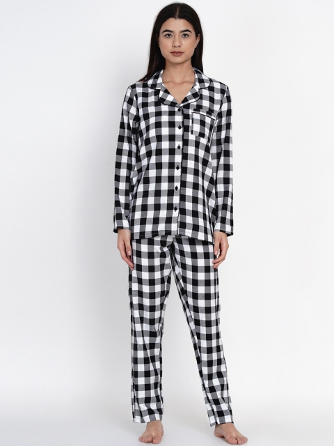 

IX IMPRESSION Women Black & White Checked Night Suit