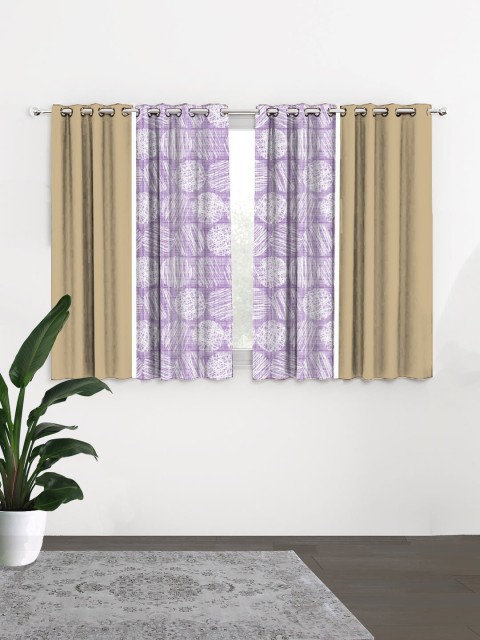 

HOUZZCODE Beige & Lavender Set of 4 Geometric Black Out Window Curtain