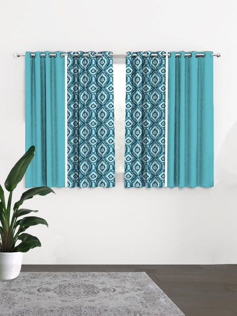 

HOUZZCODE Turquoise Blue & White Set of 4 Geometric Black Out Window Curtain