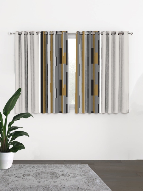 

HOUZZCODE Off White & Grey Set of 4 Striped Black Out Window Curtain