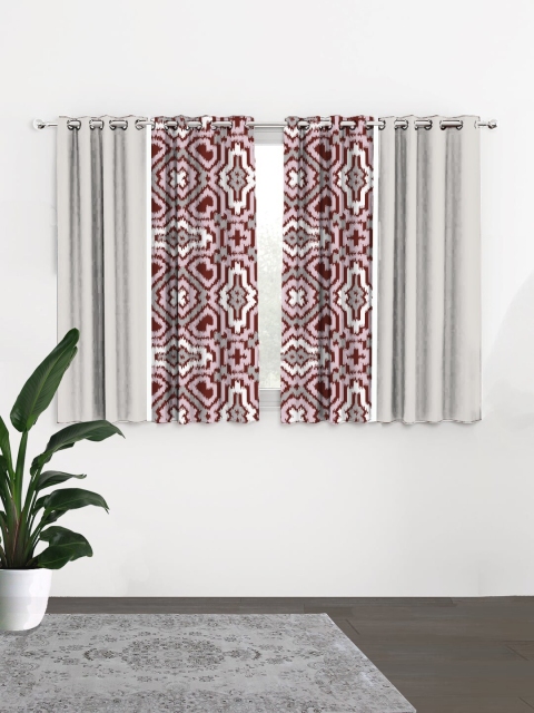 

HOUZZCODE Grey & Pink Set of 4 Geometric Black Out Window Curtain