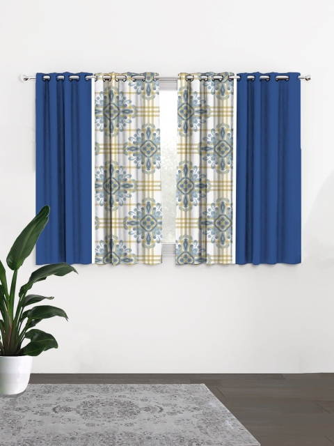 

HOUZZCODE Blue & Off White Set of 4 Black Out Window Curtain