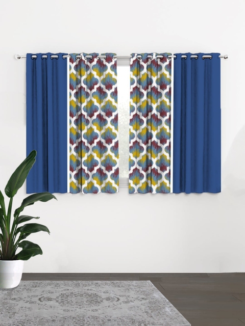 

HOUZZCODE Blue & Yellow Set of 4 Geometric Black Out Window Curtain