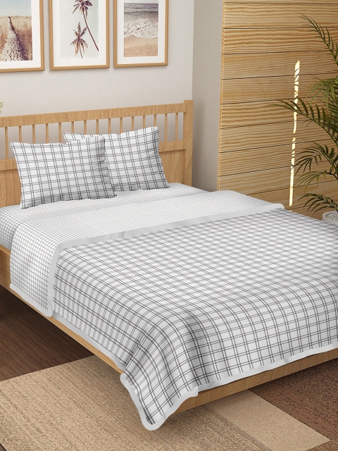 

BELLA CASA White & Grey Checked King Size 4-Piece Bedding Set