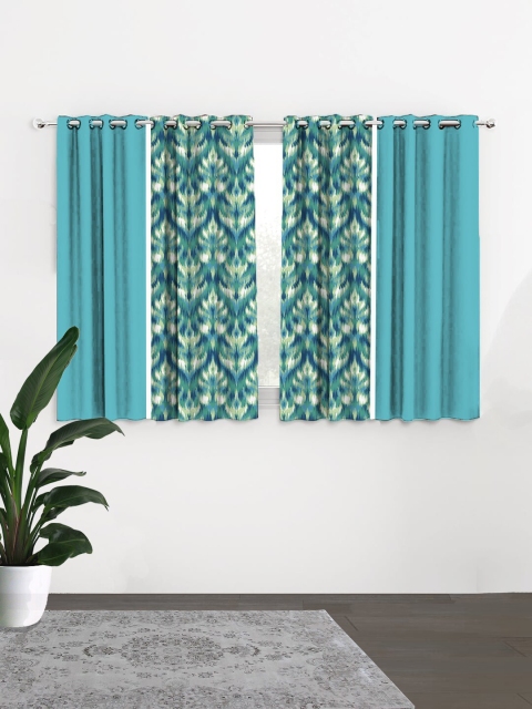 

HOUZZCODE Turquoise Blue & Green Set of 4 Ethnic Motifs Black Out Window Curtain