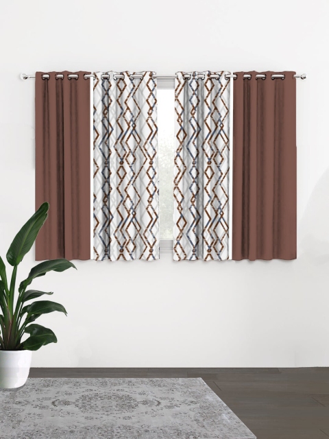 

HOUZZCODE Brown & White Set of 4 Geometric Black Out Window Curtain