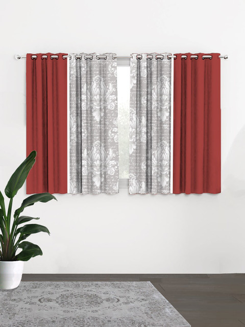 

HOUZZCODE Grey & Maroon Set of 4 Ethnic Motifs Black Out Window Curtain