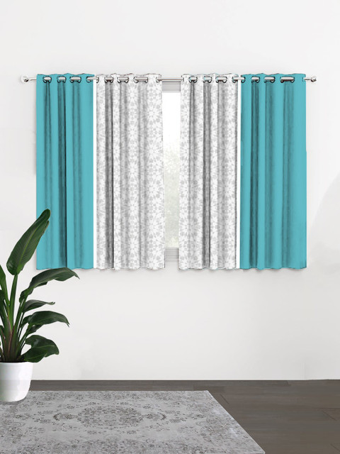 

HOUZZCODE Grey & Blue Set of 4 Ethnic Motifs Black Out Window Curtain