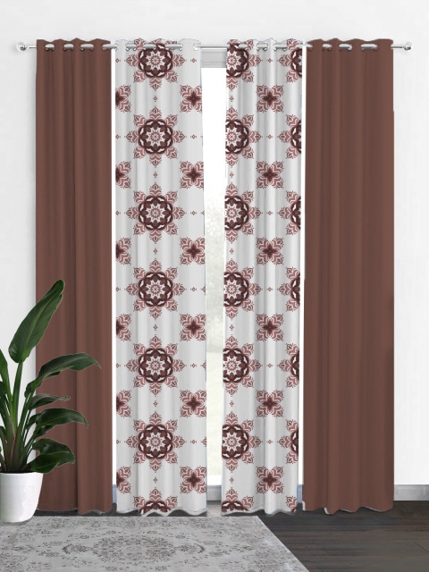 

HOUZZCODE Brown & White Set of 4 Ethnic Motifs Black Out Door Curtain