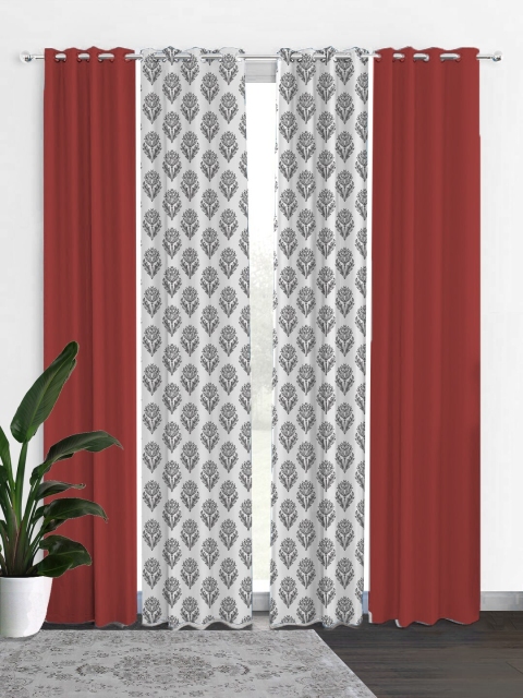 

HOUZZCODE Grey & Maroon Set of 4 Ethnic Motifs Black Out Door Curtain
