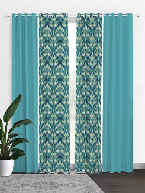 

HOUZZCODE Turquoise Blue & Green Set of 4 Ethnic Motifs Black Out Door Curtain