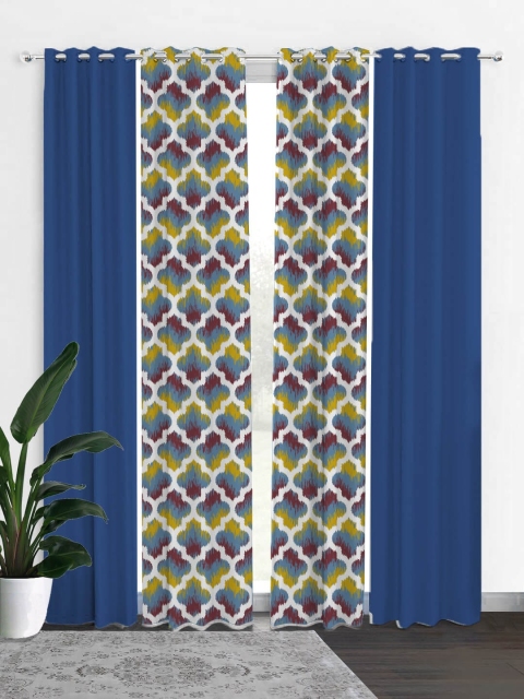 

HOUZZCODE Blue & White Set of 4 Ethnic Motifs Black Out Door Curtain