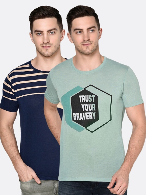 

ELEGANCE Men Pack of 2 Printed T-Shirt, Green