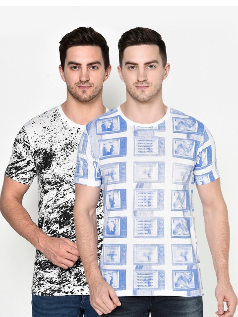 

ELEGANCE Men Pack Of 2 White & Blue Abstract Printed T-shirts