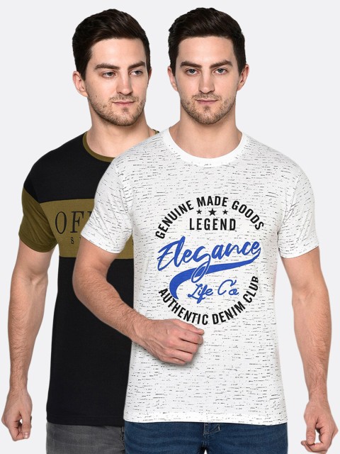 

ELEGANCE Men Pack of 2 Black & White Printed T-shirt