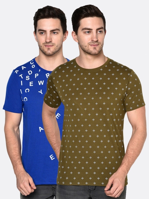 

ELEGANCE Men Pack of 2 Printed T-Shirt, Olive