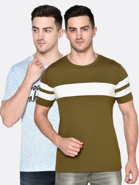 

ELEGANCE Men Set of 2 Blue & Olive Green Typography Printed T-shirts