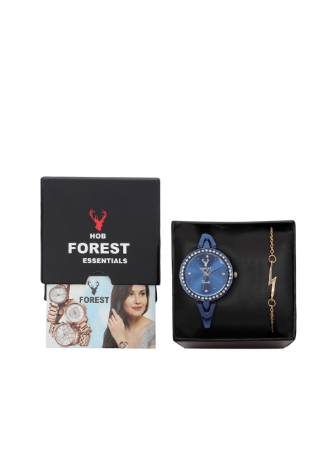 

Hobforestessentials Women Blue & Gold-Toned Forest Watch Gift Set