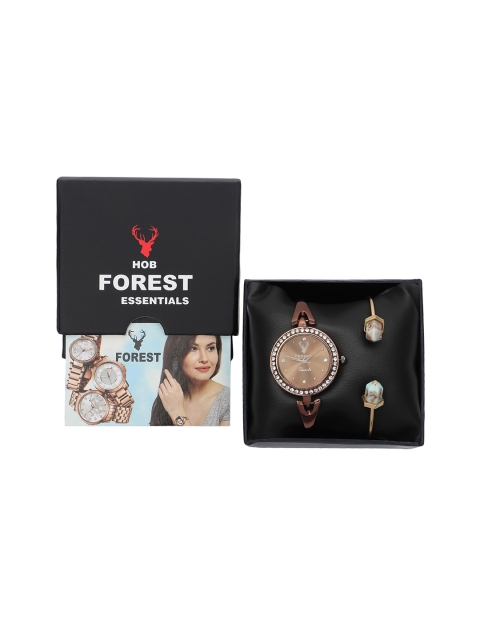 

Hobforestessentials Women Brown Watch & Bangle Gift Set