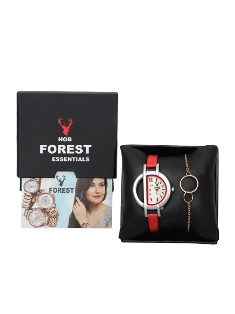 

Hobforestessentials White & Red Women Watch & Jewellery Gift Set