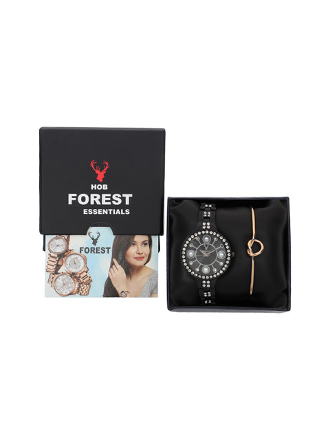 

Hobforestessentials Women Black Watch & Jewellery Gift Set