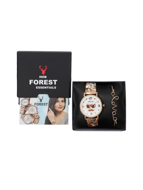

Hobforestessentials Women White Watch & Jewellery Gift Set