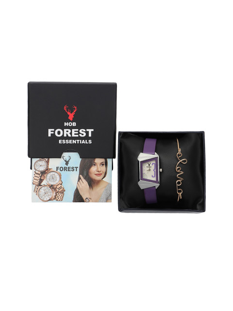 

Hobforestessentials Women Purple Watch & Jewellery Gift Set, White
