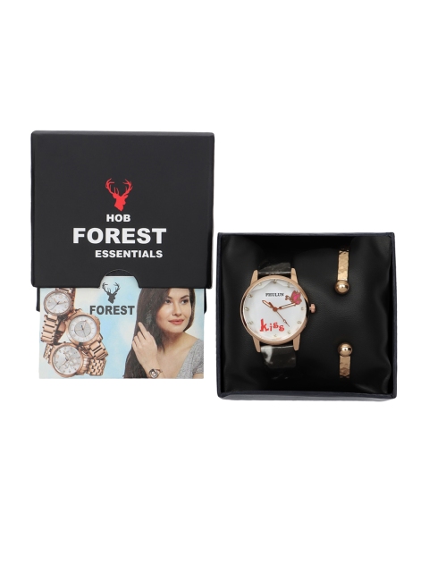 

Hobforestessentials Women Gift Set of Watch And Bracelet, White