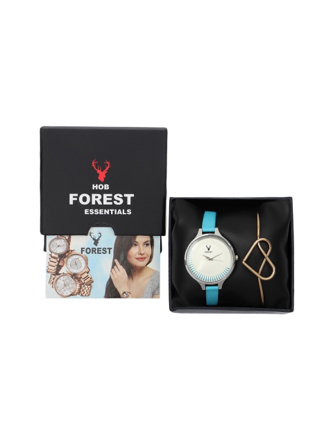 

Hobforestessentials Women White & Blue Watch & Jewellery Gift Set
