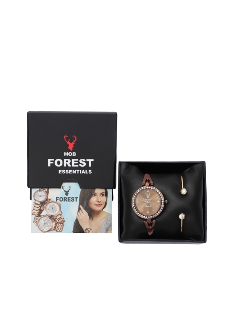 

Hobforestessentials Women Watch & Jewellery Gift Set, Brown