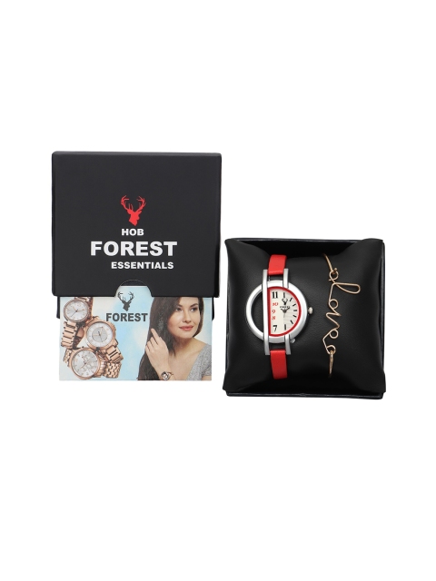 

Hobforestessentials Women White & Red Watch & Jewellery Gift Set