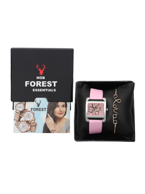 

Hobforestessentials Women Gift Set of Watch & Bracelet, Pink