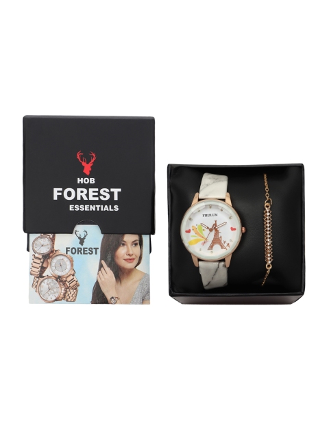 

Hobforestessentials Women Watch & Jewellery Gift Set, White