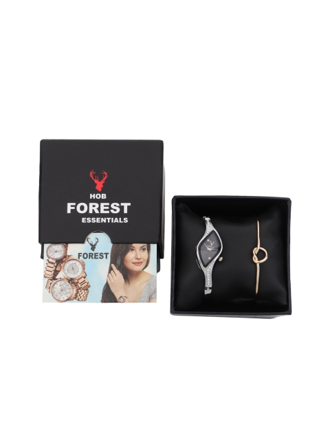 

Hobforestessentials Women Silver-Toned Watch & Jewellery Gift Set