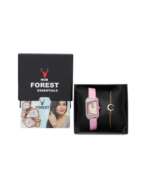 

Hobforestessentials Women Gift Set of Watch & Bracelet, Pink