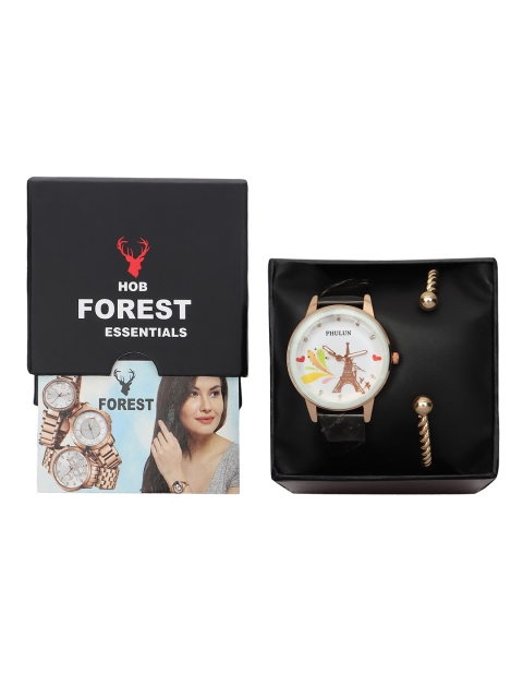 

Hobforestessentials Women White Watch & Jewellery Gift Set