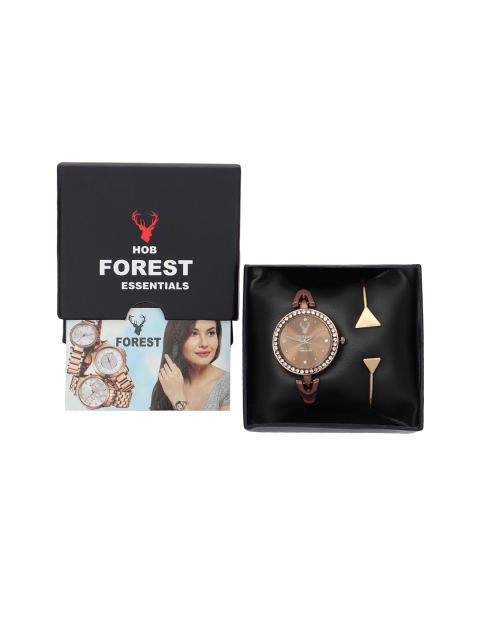 

Hobforestessentials Women Watch & Jewellery Gift Set, Brown