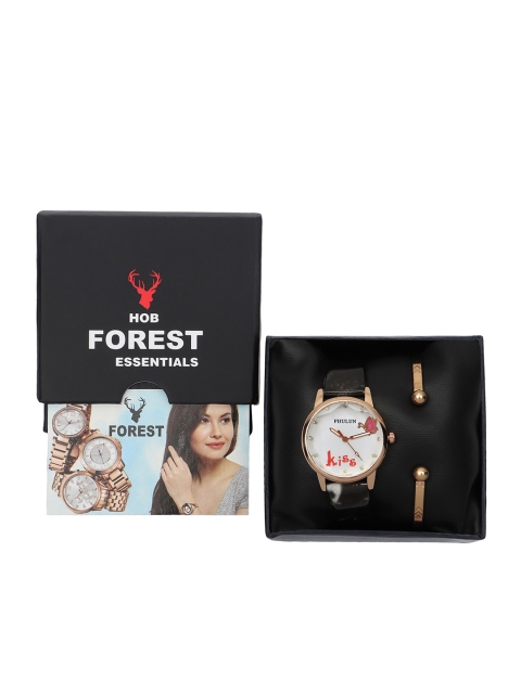 

Hobforestessentials Women Gift Set of Watch & Bracelet, White