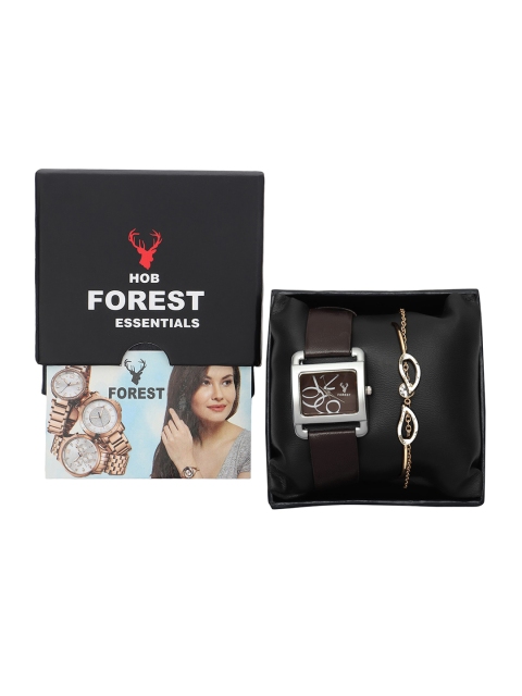 

Hobforestessentials Women Gift Set of Watch & Bracelet, Brown