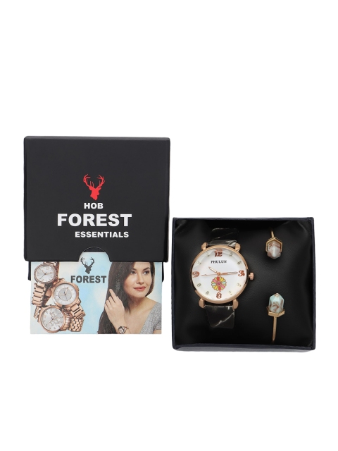 

Hobforestessentials Women Watch & Jewellery Gift Set, White