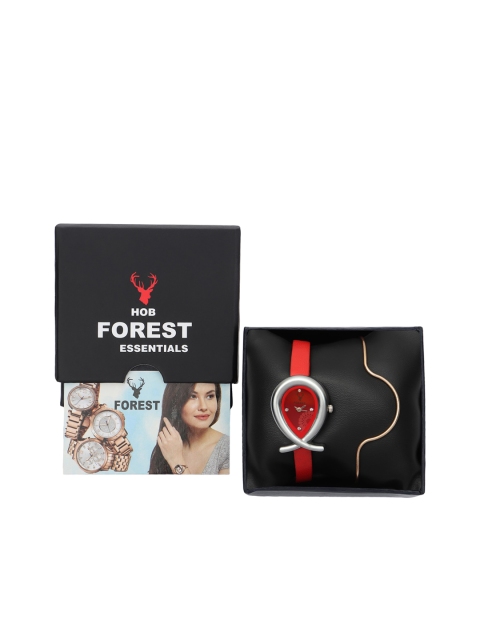 

Hobforestessentials Women Red Watch & Jewellery Gift Set