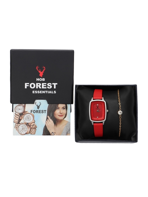 

Hobforestessentials Women Red Watch & Jewellery Gift Set