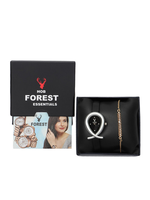

Hobforestessentials Women Watch & Jewellery Gift Set, Black