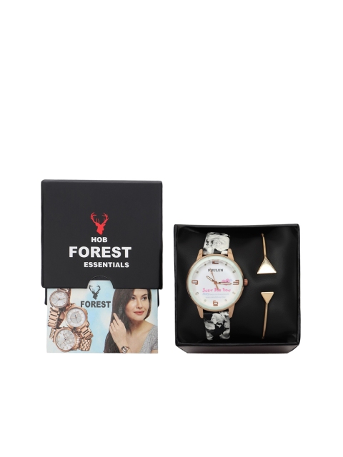 

Hobforestessentials Women Watch & Jewellery Gift Set, White