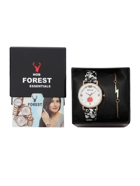 

Hobforestessentials Women Gift Set of Watch & Bracelet, White