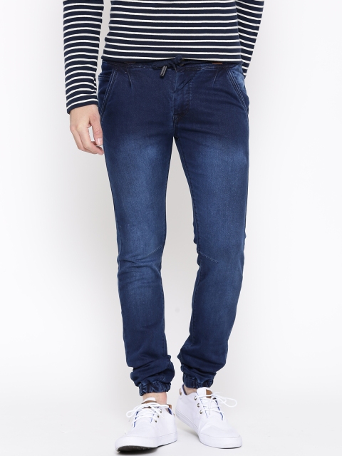 

Rodamo Men Navy Slim Fit Mid Rise Clean Look Joggers, Navy blue