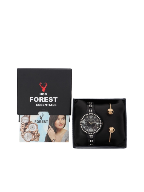 

Hobforestessentials Women Watch & Jewellery Gift Set, Black